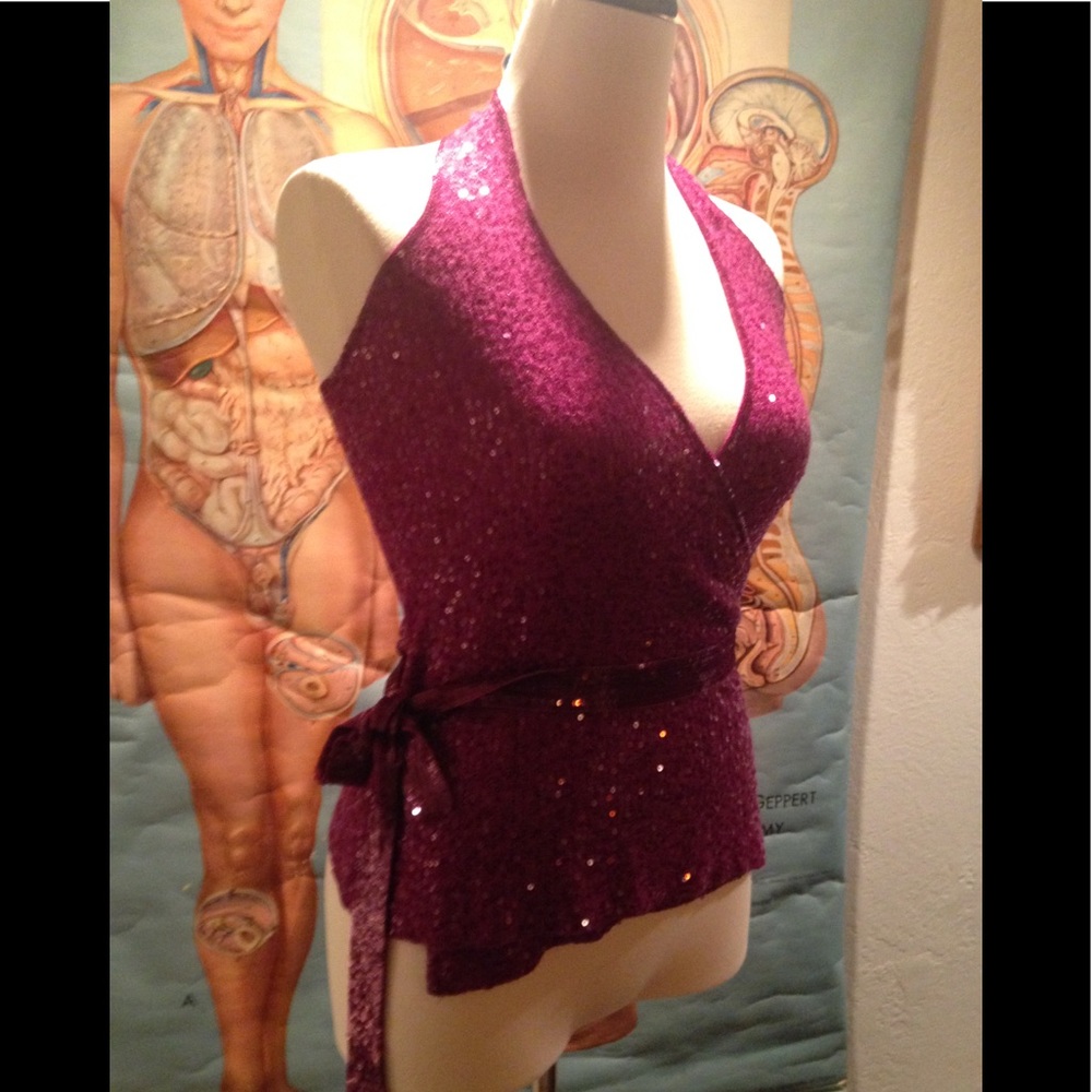 Donna Karan Collection cashmere & sequin halter M